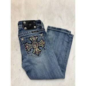Miss Me Kids Jeans Capri Embellished Cross Pockets Blue Denim Size 12